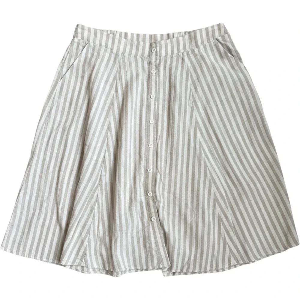 Torrid Womens 2 Plus Size Linen Tan White Striped Midi Skirt Elastic Waist